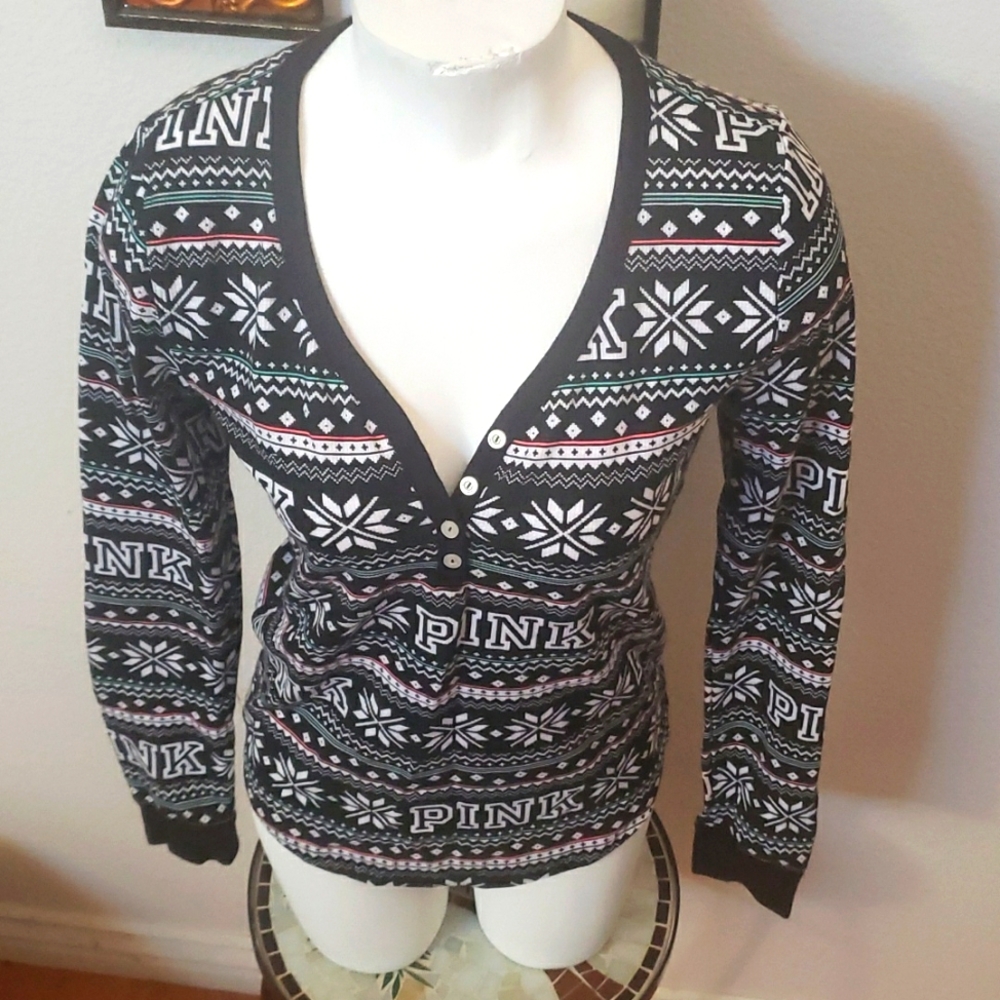 VS PINK Fair Isle Thermal Long Sleeve Top Size Large